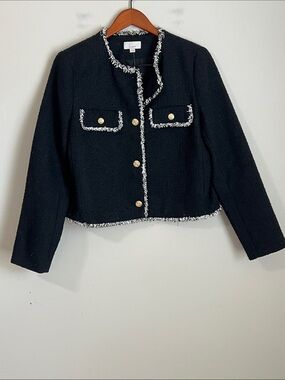 NWT Loft Tweed Lady Jacket Old Money Gold Buttons Black Sz Medium